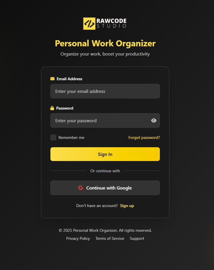 Work Organizer - Login Screen